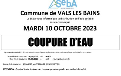 INFO – Coupure d’eau : mardi 10 octobre