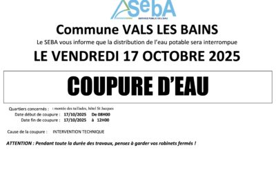 Coupure d’eau – montée des Taillades / hôtel St Jacques – vendredi 17 octobre